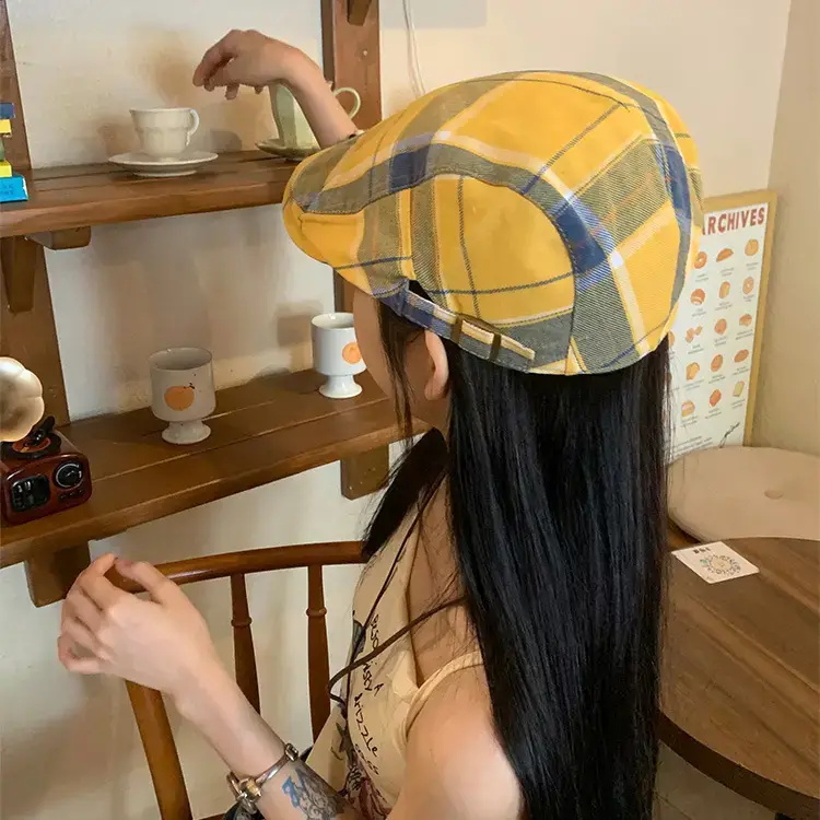 Women Plaid Beret Summer Hat Duck Tongue Forward - Image 9