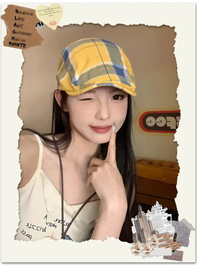 Women Plaid Beret Summer Hat Duck Tongue Forward — feature 1