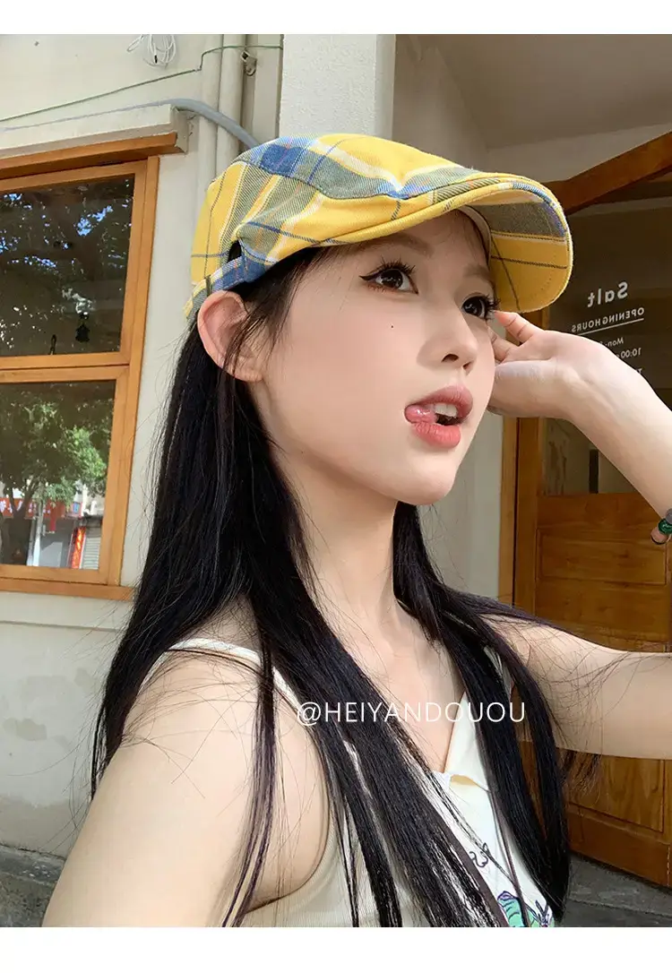 Women Plaid Beret Summer Hat Duck Tongue Forward — feature 10