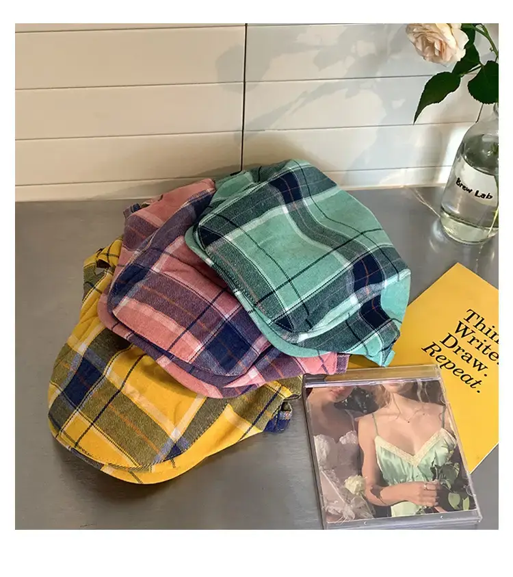 Women Plaid Beret Summer Hat Duck Tongue Forward — feature 12