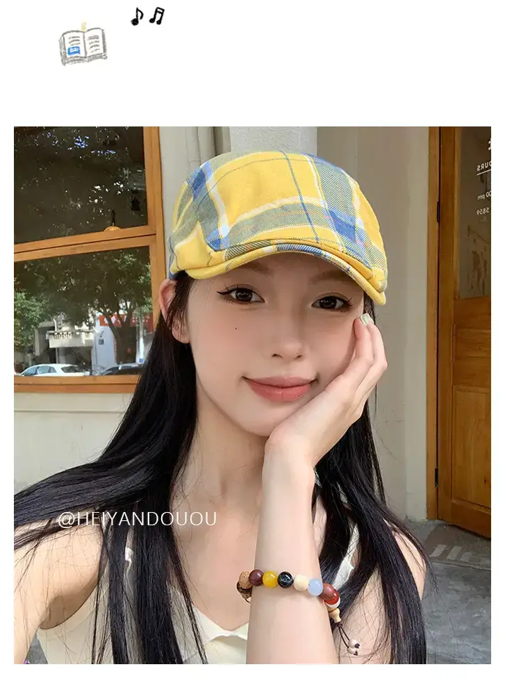 Women Plaid Beret Summer Hat Duck Tongue Forward — feature 5