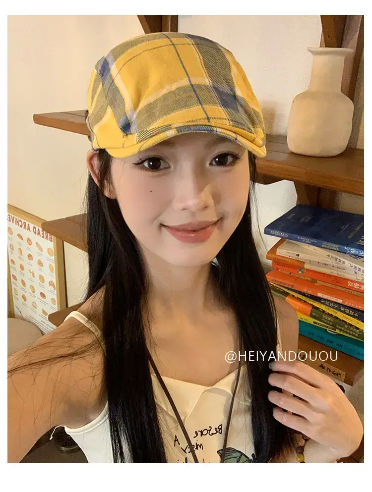Women Plaid Beret Summer Hat Duck Tongue Forward — feature 7