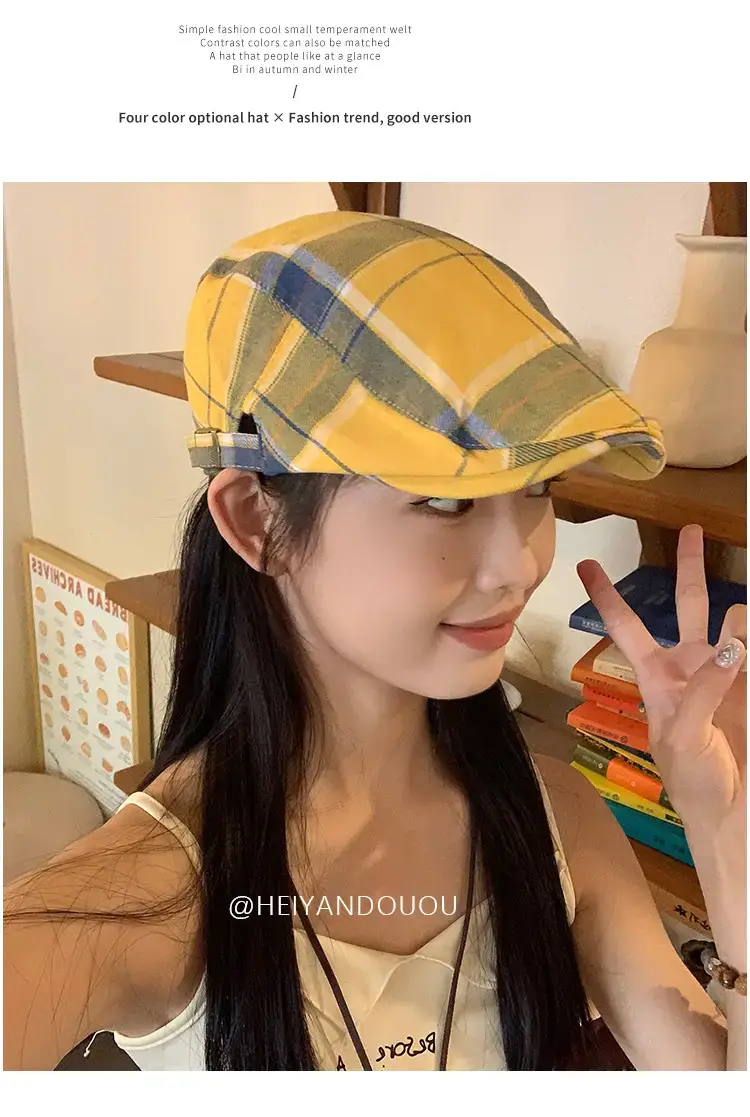 Women Plaid Beret Summer Hat Duck Tongue Forward — feature 8