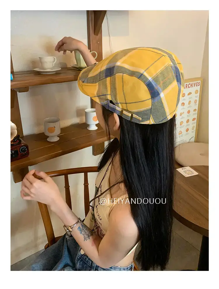 Women Plaid Beret Summer Hat Duck Tongue Forward — feature 9
