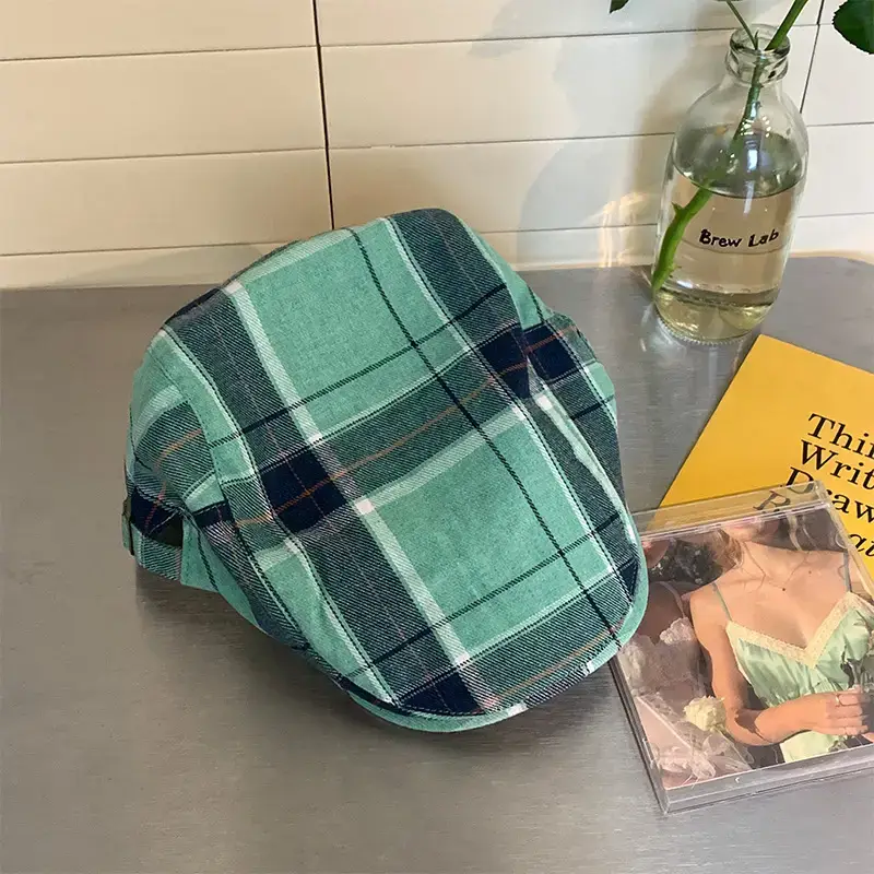 Women Plaid Beret Summer Hat Duck Tongue Forward - Image 3