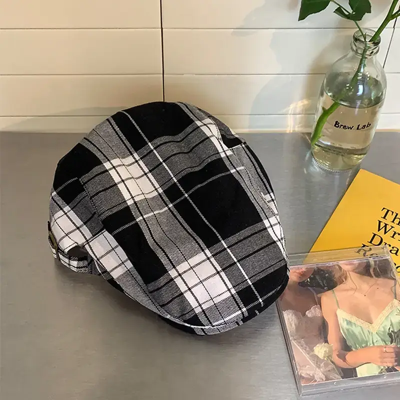 Women Plaid Beret Summer Hat Duck Tongue Forward - Image 4