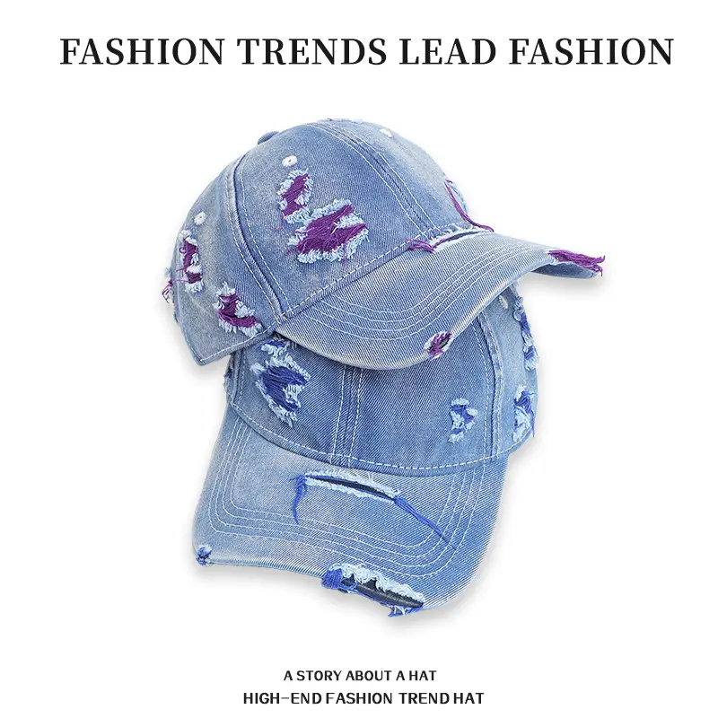 Vintage Ripped Denim Cap for Men Women Hip Hop Sun Hat - Image 7