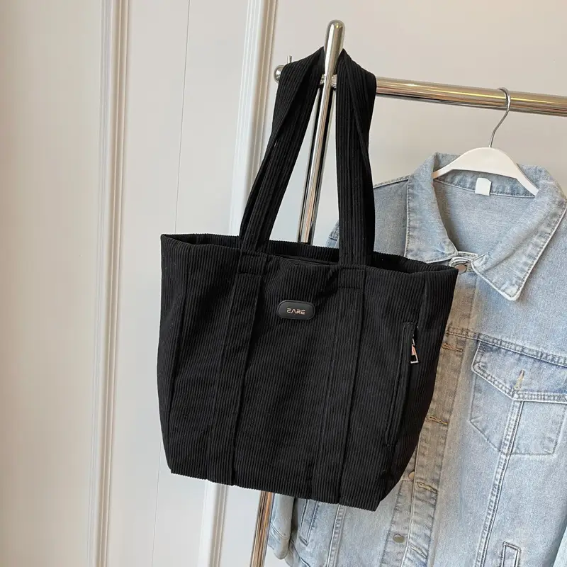 Women's Large Capacity Canvas Tote Bag Black - Image 6