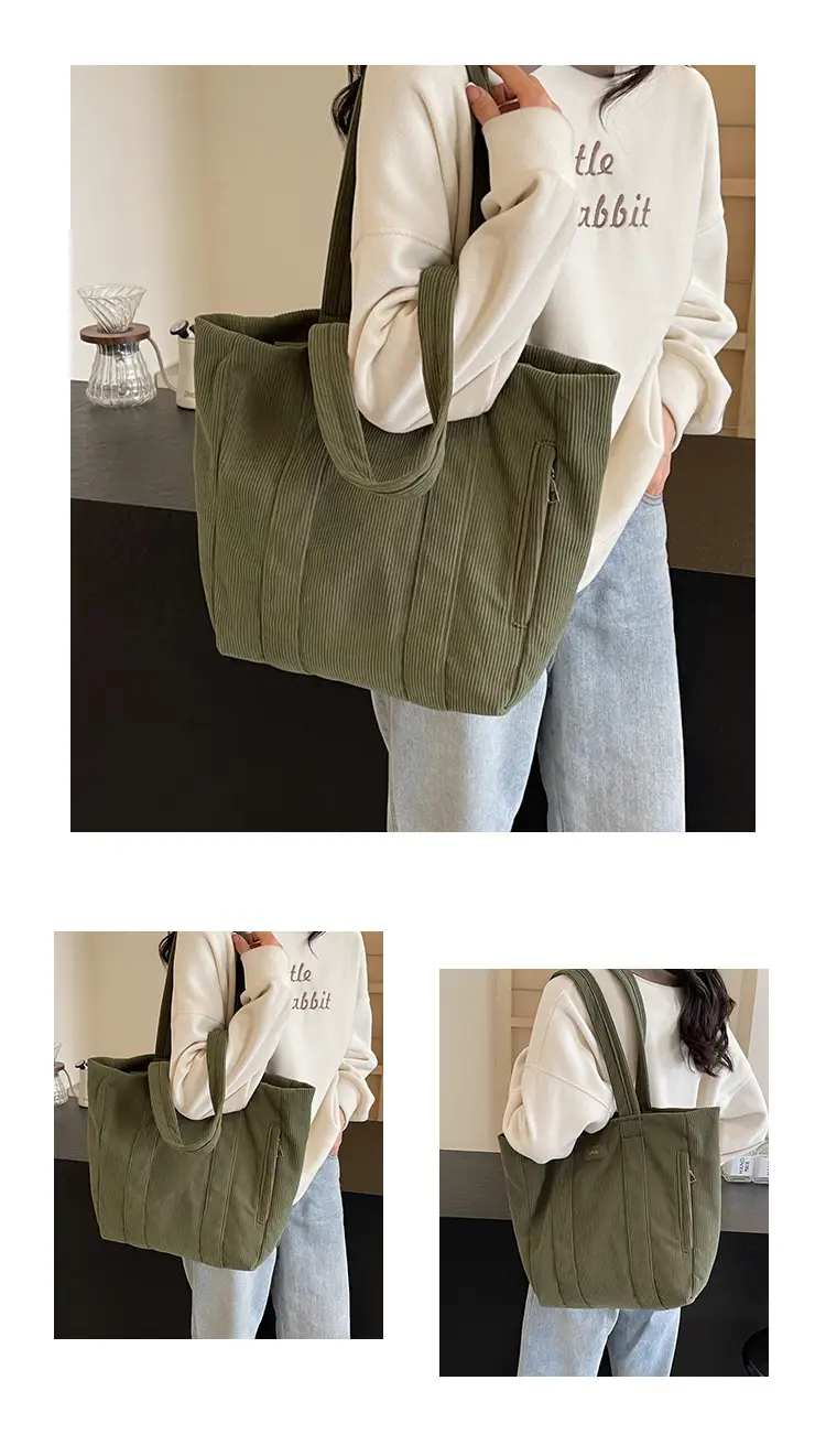 Women's Large Capacity Canvas Tote Bag Black — feature 10