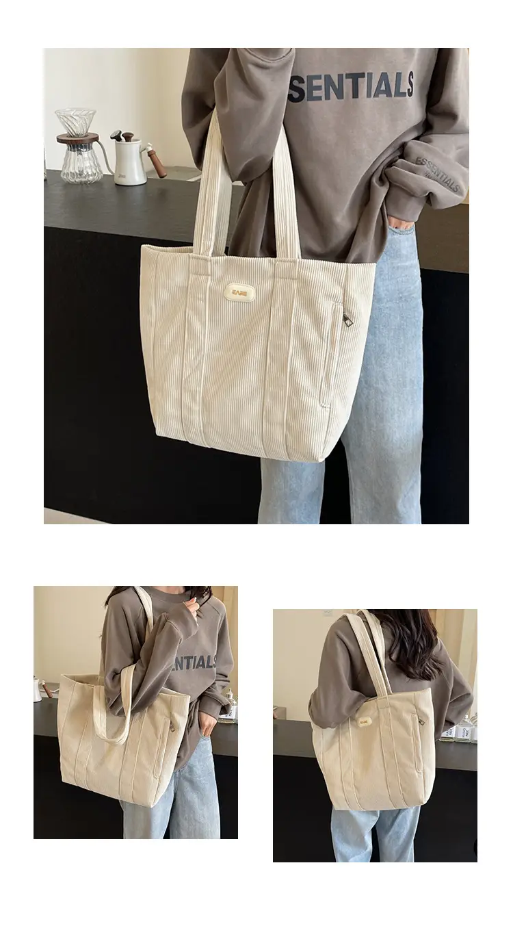 Women's Large Capacity Canvas Tote Bag Black — feature 11
