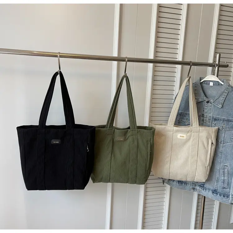 Women's Large Capacity Canvas Tote Bag Black — feature 12