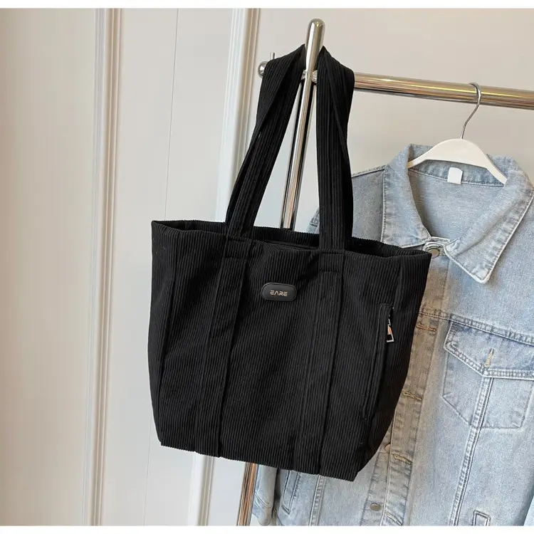 Women's Large Capacity Canvas Tote Bag Black — feature 13