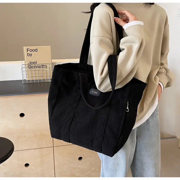 Women's Large Capacity Canvas Tote Bag Black — feature 18