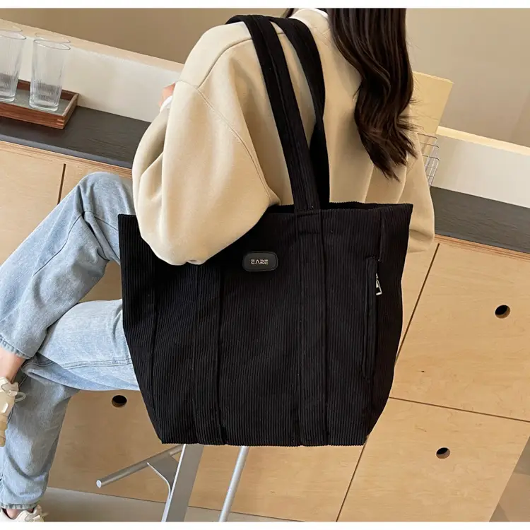 Women's Large Capacity Canvas Tote Bag Black — feature 19