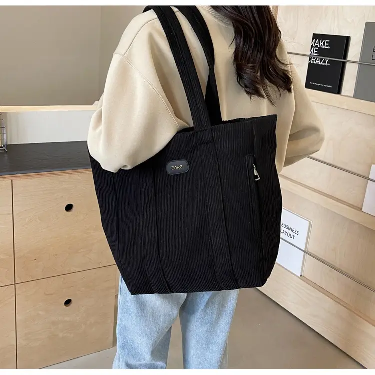 Women's Large Capacity Canvas Tote Bag Black — feature 20