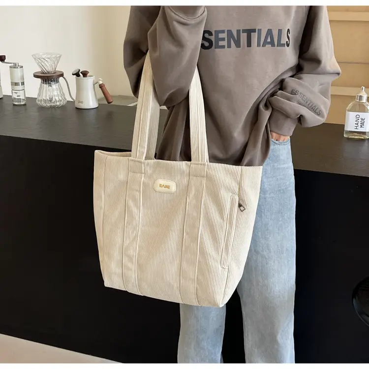 Women's Large Capacity Canvas Tote Bag Black — feature 21