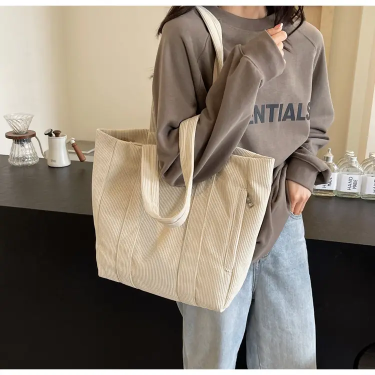 Women's Large Capacity Canvas Tote Bag Black — feature 23