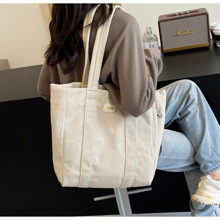 Women's Large Capacity Canvas Tote Bag Black — feature 27