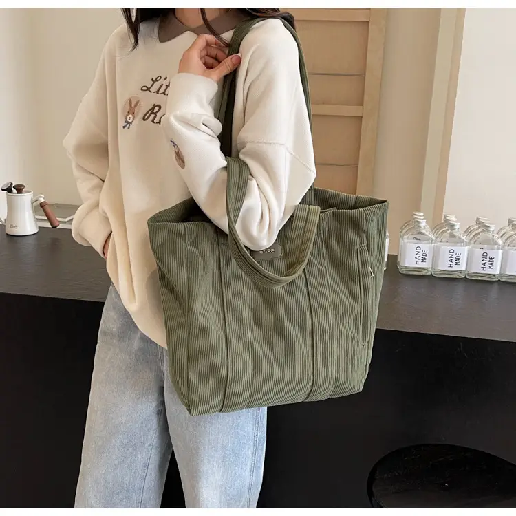 Women's Large Capacity Canvas Tote Bag Black — feature 30