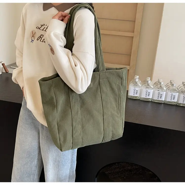 Women's Large Capacity Canvas Tote Bag Black — feature 34