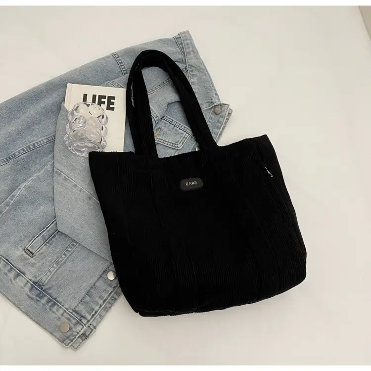 Women's Large Capacity Canvas Tote Bag Black — feature 41