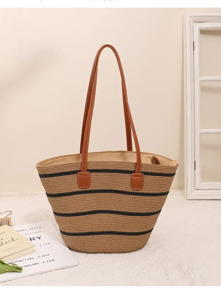 Women Straw Beach Tote Bag Large Capacity Seaside Handbag