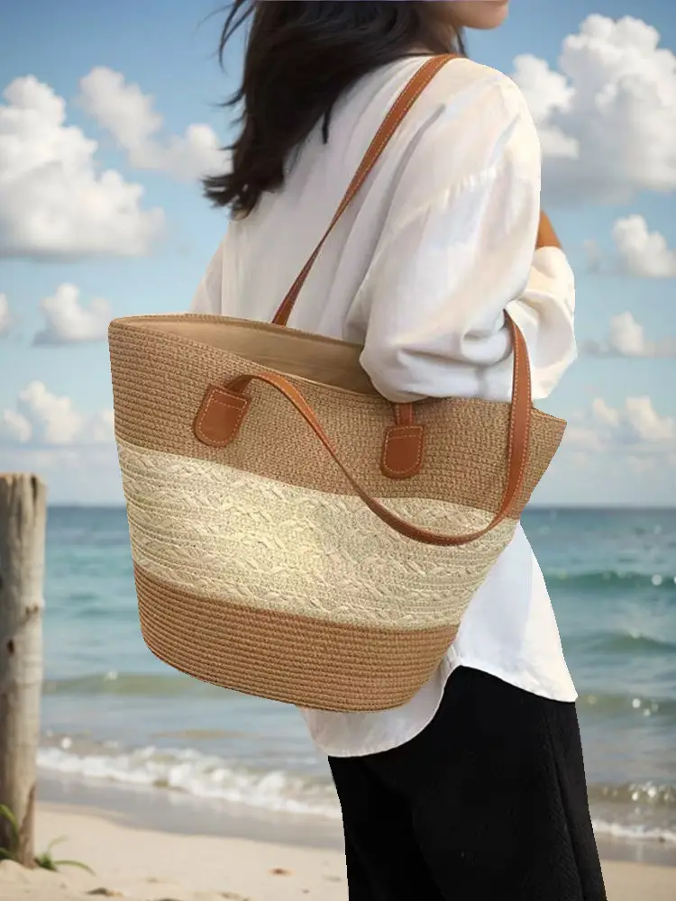 Women Straw Beach Tote Bag Large Capacity Seaside Handbag