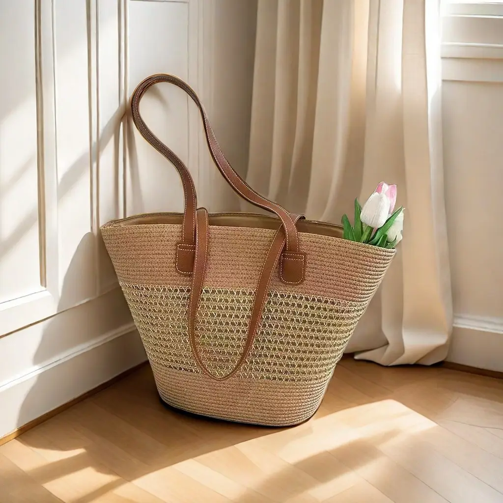Women Straw Beach Tote Bag Large Capacity Seaside Handbag