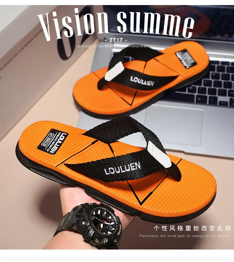 2026 Men's Orange Black Flip-Flops Casual Sandals — feature 5
