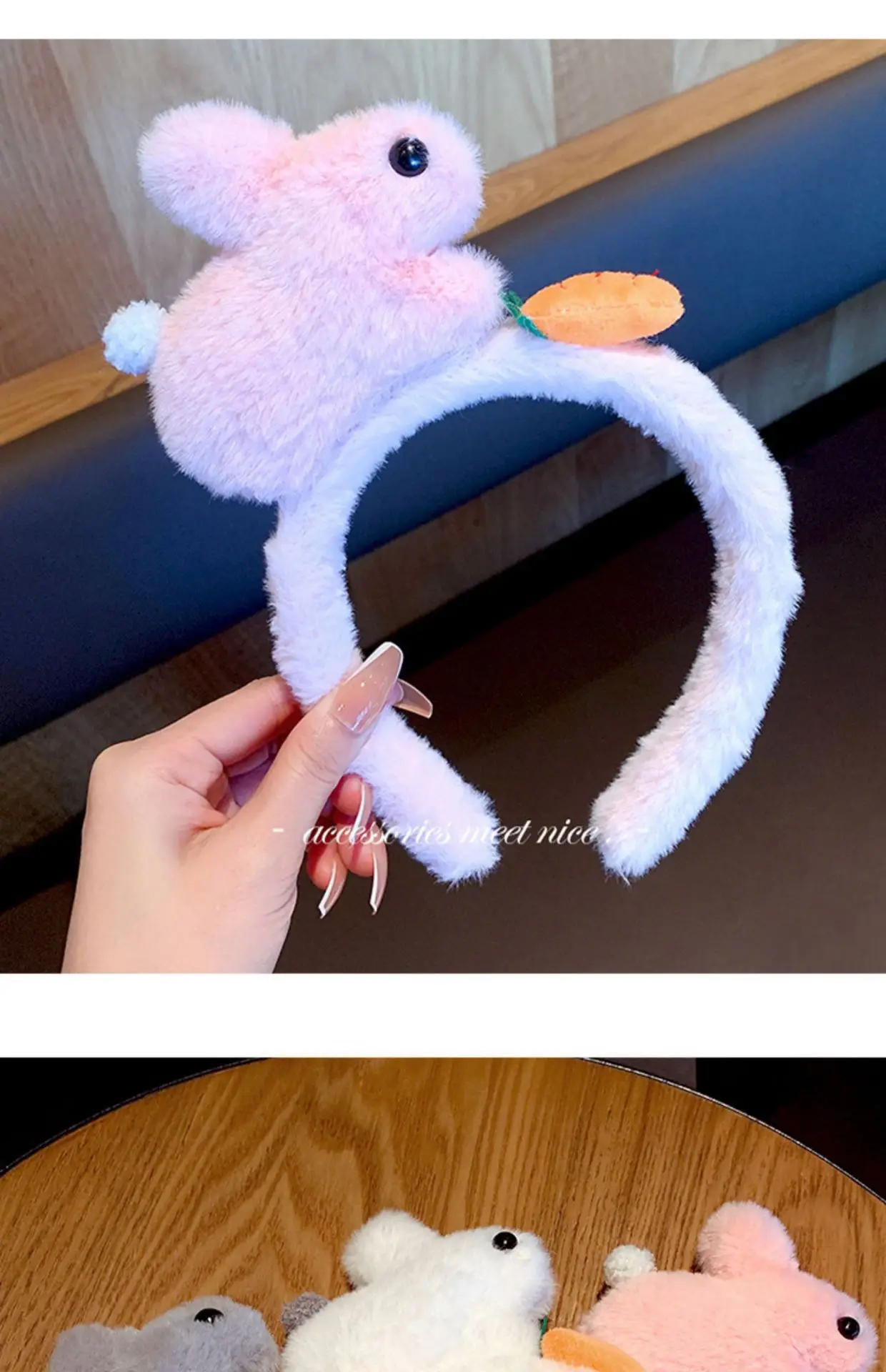 Cute Plush Rabbit Hair Hoop for Women Anti-Slip Washing Face — feature 5
