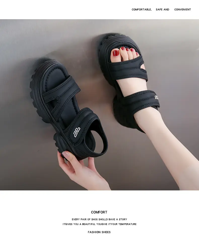 Net red muffin thick-soled sandals women's summer wholesale new casual Roman beach shoes increased all-match explosions for the little man — feature 15