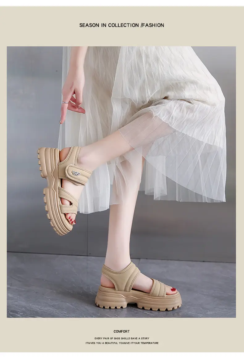 Net red muffin thick-soled sandals women's summer wholesale new casual Roman beach shoes increased all-match explosions for the little man — feature 20