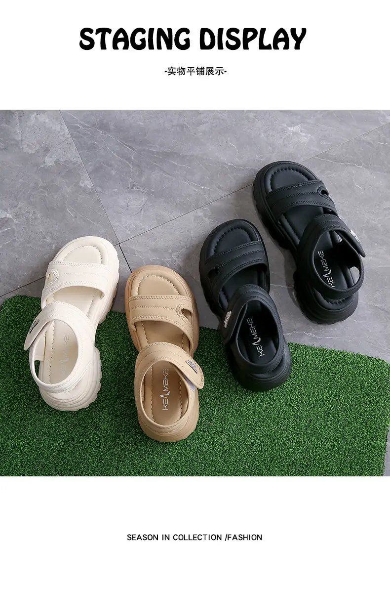 Net red muffin thick-soled sandals women's summer wholesale new casual Roman beach shoes increased all-match explosions for the little man — feature 25