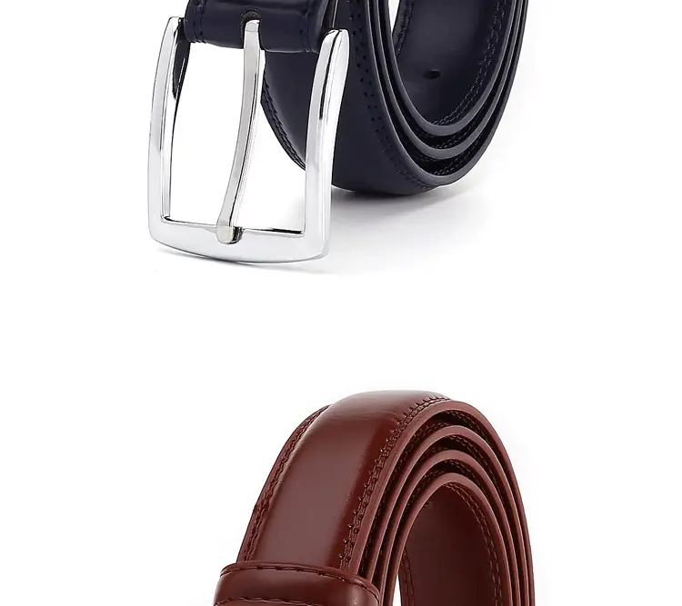 Men's Brown Leather Belt with Silver Buckle — feature 13