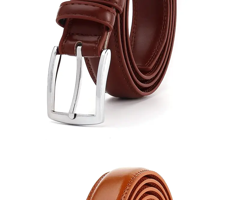 Men's Brown Leather Belt with Silver Buckle — feature 14