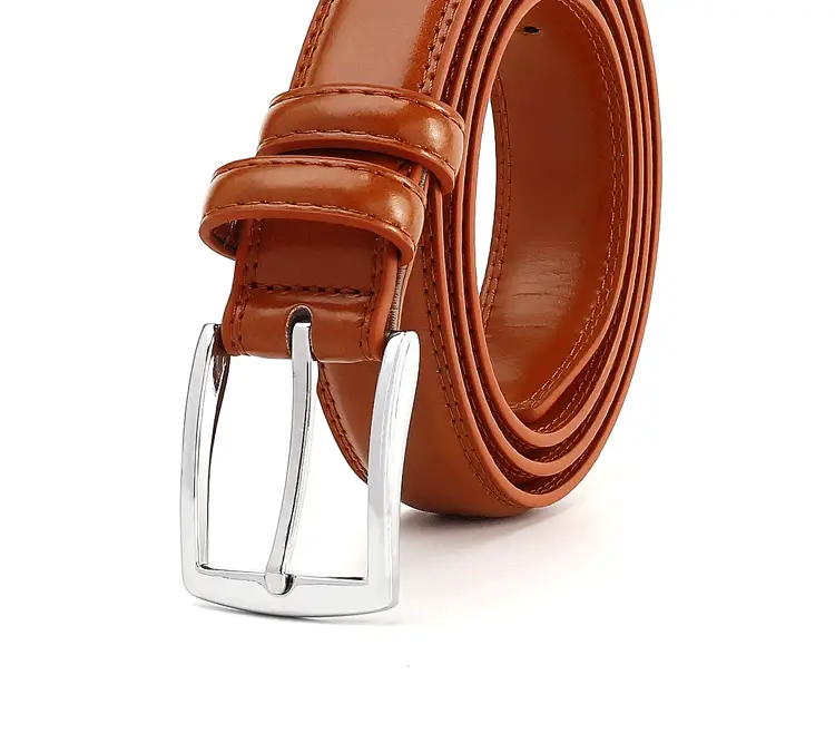 Men's Brown Leather Belt with Silver Buckle — feature 15