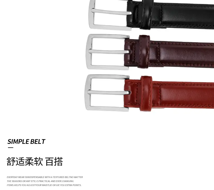 Men's Brown Leather Belt with Silver Buckle — feature 5