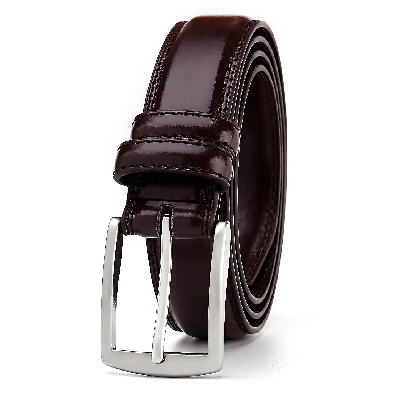 Men's Brown Leather Belt with Silver Buckle - Image 2