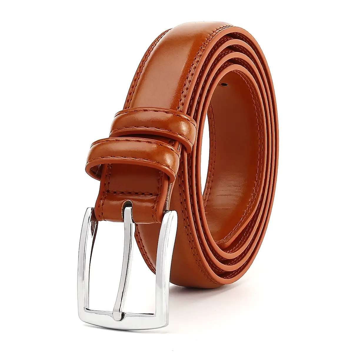 Men's Brown Leather Belt with Silver Buckle - Image 3