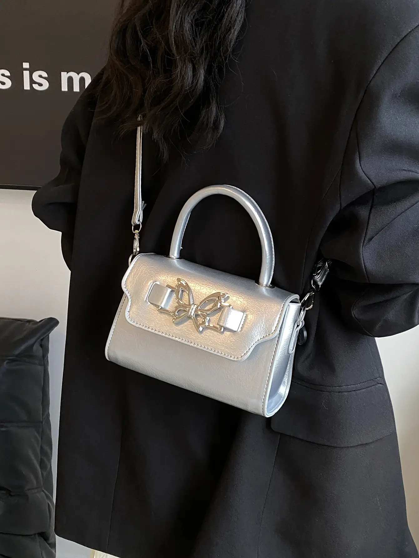 Silver Butterfly Bow Shoulder Crossbody Bag - Image 6