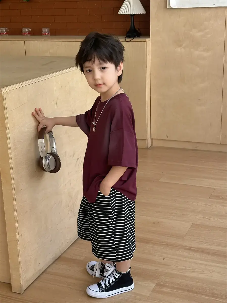 Boys Maroon Korean Style T-Shirt Shorts 2025 — feature 16