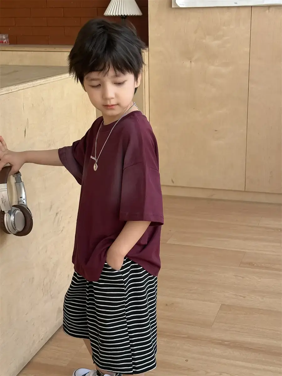 Boys Maroon Korean Style T-Shirt Shorts 2025 — feature 17
