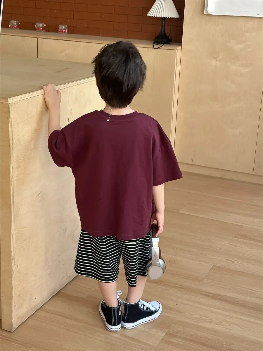 Boys Maroon Korean Style T-Shirt Shorts 2025 — feature 18