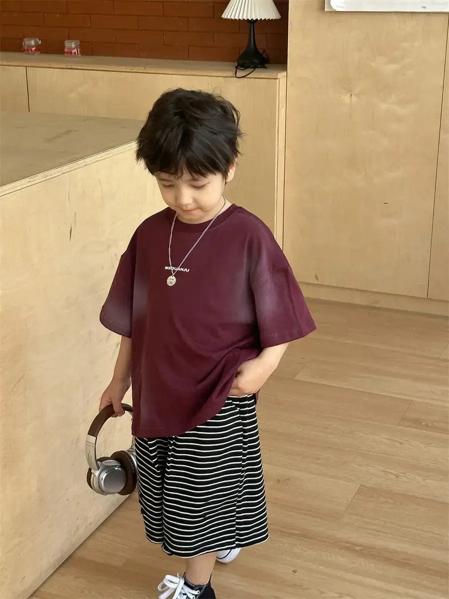 Boys Maroon Korean Style T-Shirt Shorts 2025 — feature 19
