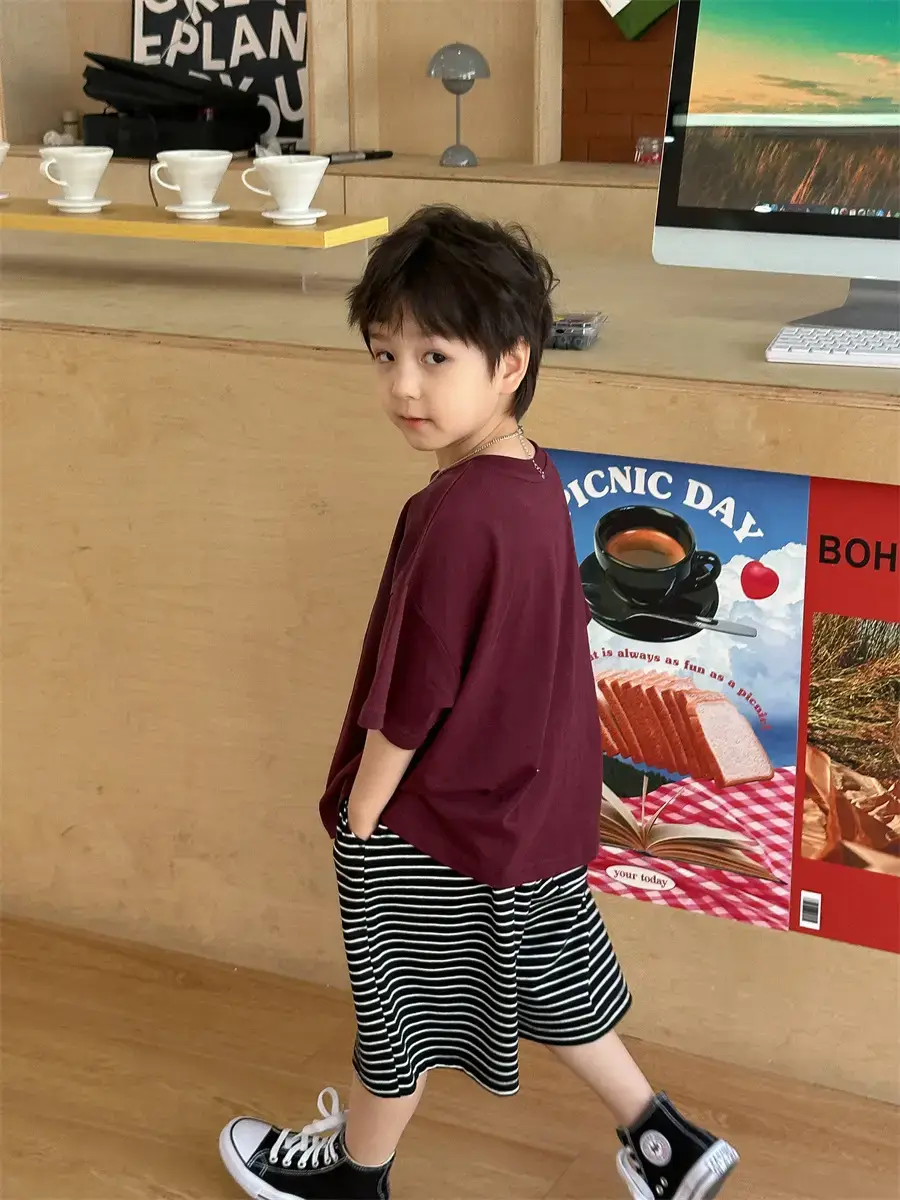 Boys Maroon Korean Style T-Shirt Shorts 2025 — feature 20