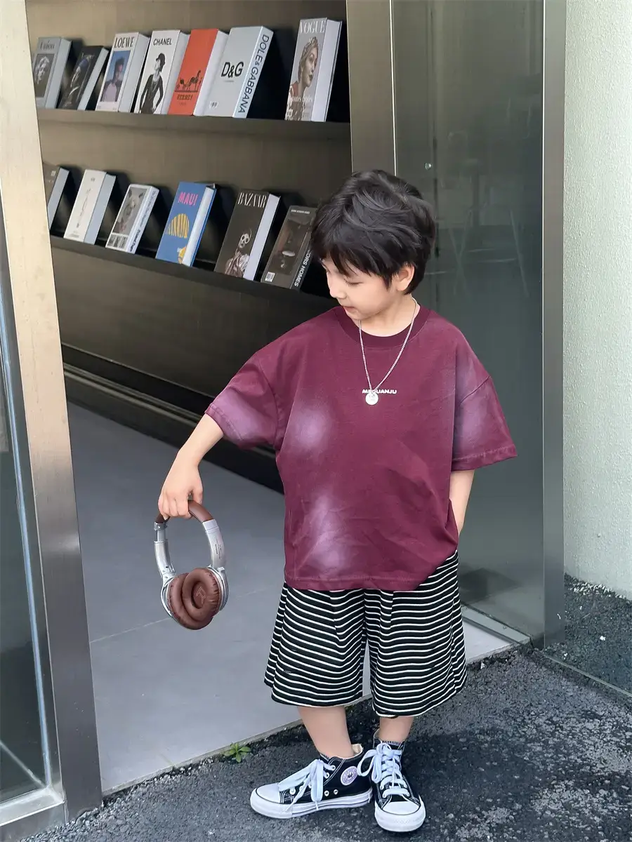 Boys Maroon Korean Style T-Shirt Shorts 2025 — feature 21
