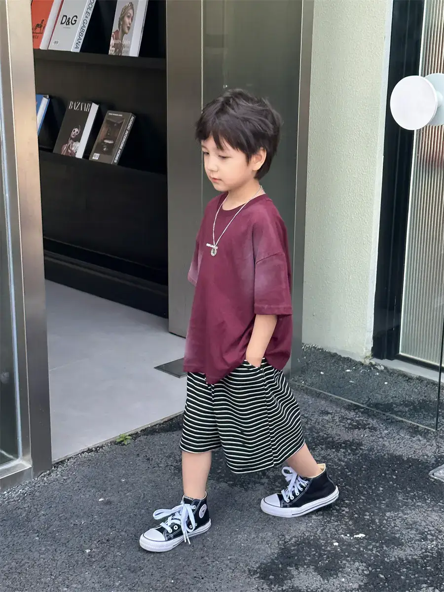 Boys Maroon Korean Style T-Shirt Shorts 2025 — feature 23
