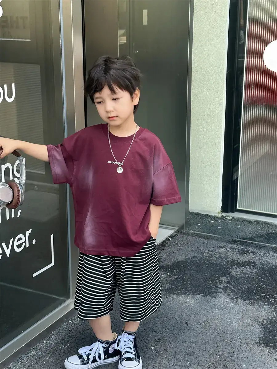 Boys Maroon Korean Style T-Shirt Shorts 2025 — feature 24