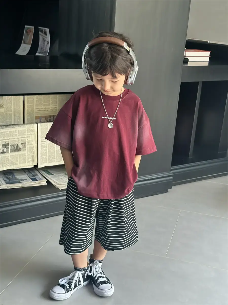 Boys Maroon Korean Style T-Shirt Shorts 2025 — feature 25