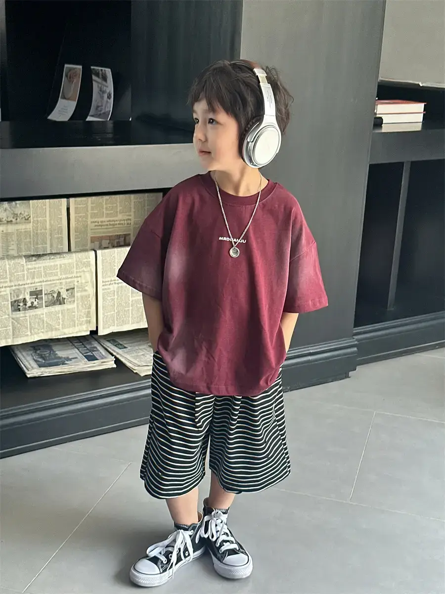 Boys Maroon Korean Style T-Shirt Shorts 2025 — feature 26